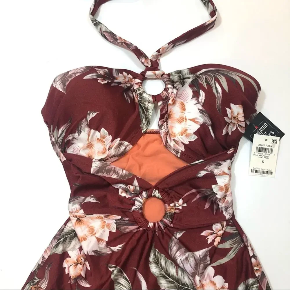 Bar III LUAU PALM Cutout Halter One-Piece Swimsuit